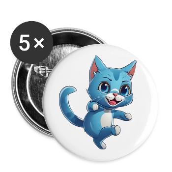 A blue cartoon cat with playful pose - Buttons large 2.2'' (5-pack) - white