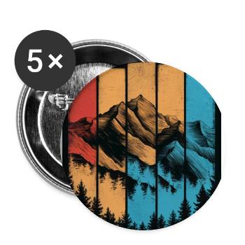 Vintage Mountain Sunset Panels Pine Silhouettes - Buttons large 2.2'' (5-pack) - white