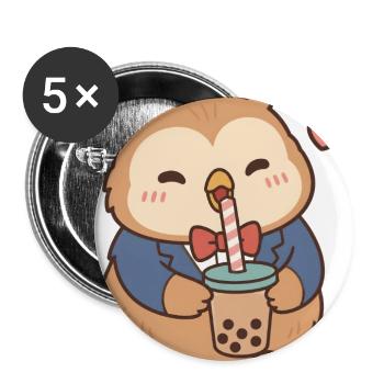 Singing Owl Sips Boba Tea - Buttons large 2.2'' (5-pack) - white