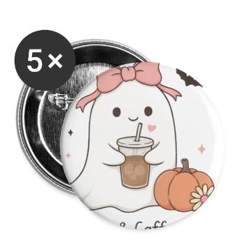 Spooky & Caffeinated – Cute Pink Bow Ghost Coffee  - Buttons large 2.2'' (5-pack) - white