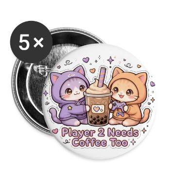 Coffee Duo Cozy Cat 2 Player - Buttons large 2.2'' (5-pack) - white