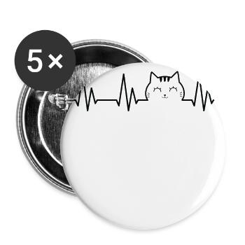 Cute Cat Face Heartbeat - Buttons large 2.2'' (5-pack) - white