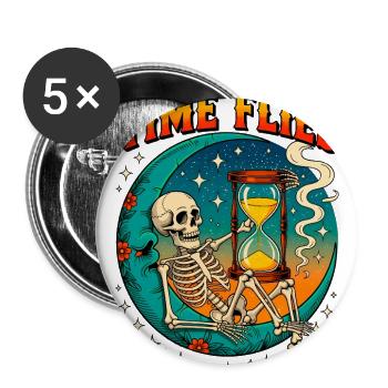 Time Flies Skeleton with Hourglass - Buttons large 2.2'' (5-pack) - white