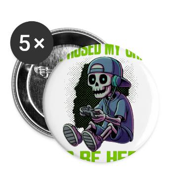 Skull Gamer with Headphones and Cap - Buttons large 2.2'' (5-pack) - white