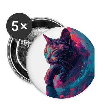 Neon Cat Splash Portrait - Buttons large 2.2'' (5-pack) - white