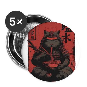 Samurai Cat Ramen Japanese Streetwear Design - Buttons large 2.2'' (5-pack) - white