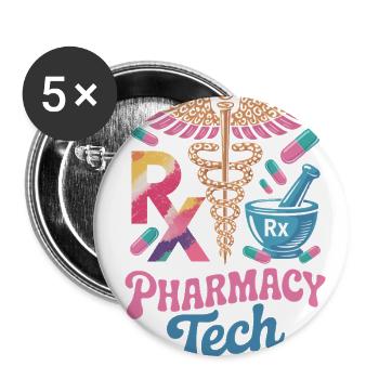 Rx Pharmacy Tech Caduceus Graphic - Buttons large 2.2'' (5-pack) - white
