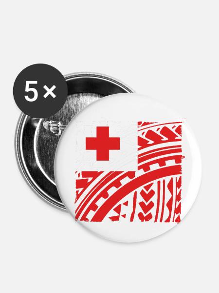Tonga Flag Polynesian Tribal Tongan - Buttons large 2.2'' (5-pack) - white