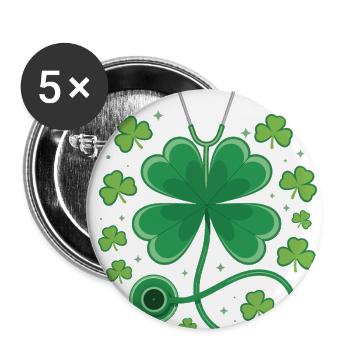 Lucky Clover Stethoscope Art - Buttons large 2.2'' (5-pack) - white