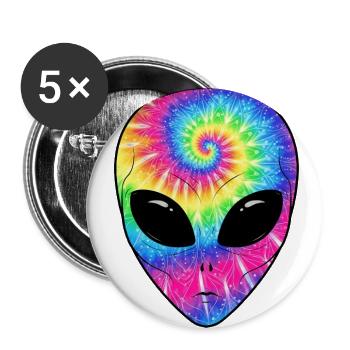 Psychedelic Alien TieDye Face - Buttons large 2.2'' (5-pack) - white
