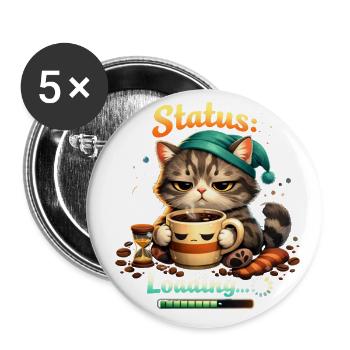 Status Loading – Funny Coffee Cat Morning Mood  - Buttons large 2.2'' (5-pack) - white