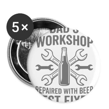 DADS WORKSHOP REPAIRED WITH BEER BEST FIXER Pro - Buttons large 2.2'' (5-pack) - white