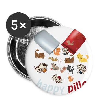 Happy Cats Pills: Cute Cat Pill Bottle - Buttons large 2.2'' (5-pack) - white