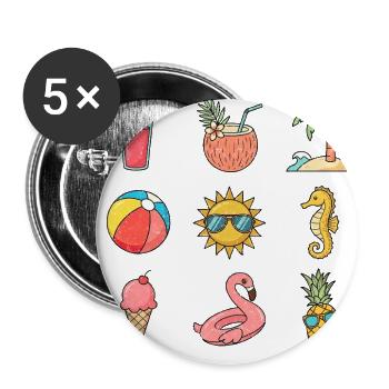 Retro Summer Beach Tropical Vacation T-Shirt - Buttons large 2.2'' (5-pack) - white