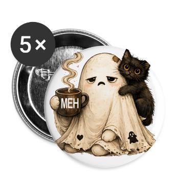 Meh Ghost Cat Funny Halloween Coffee Lover - Buttons large 2.2'' (5-pack) - white