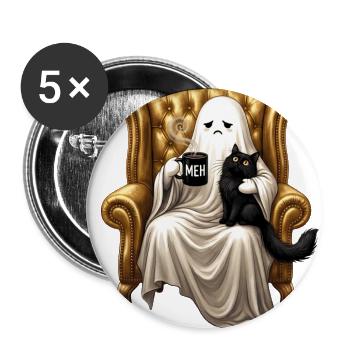 Boojee Ghost Holding Black Cat Meh Mug Retro  - Buttons large 2.2'' (5-pack) - white