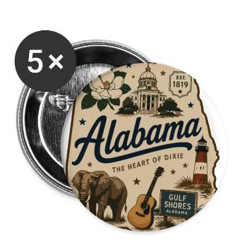 Vintage Alabama State Pride Illustrated Sticker - Buttons large 2.2'' (5-pack) - white