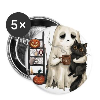 Funny Meh Ghost Cat Spooky Black Cat Halloween  - Buttons large 2.2'' (5-pack) - white