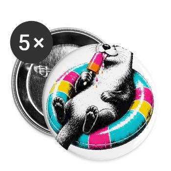 Stencil-Style Otter with Ice Cream - Buttons large 2.2'' (5-pack) - white