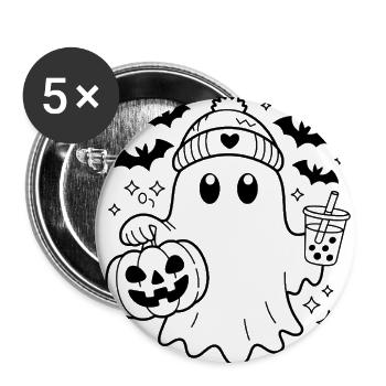 Cute Halloween Ghost with Pumpkin & Bubble Tea  - Buttons large 2.2'' (5-pack) - white