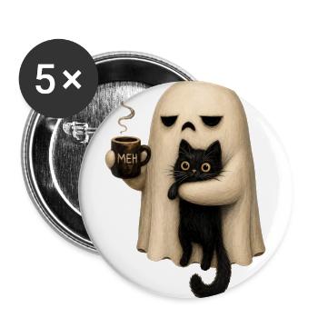 Meh Ghost and Cat Mug - Buttons large 2.2'' (5-pack) - white