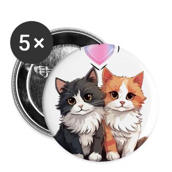 Heartfelt Cat Duo with Pink Heart - Buttons large 2.2'' (5-pack) - white