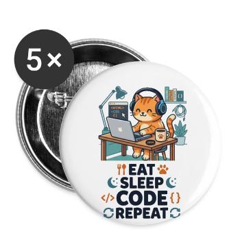 Cute Cat Programmer Eat Sleep Code Repeat - Buttons large 2.2'' (5-pack) - white