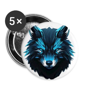 Neon Blue Mystic Wolf Head - Buttons large 2.2'' (5-pack) - white