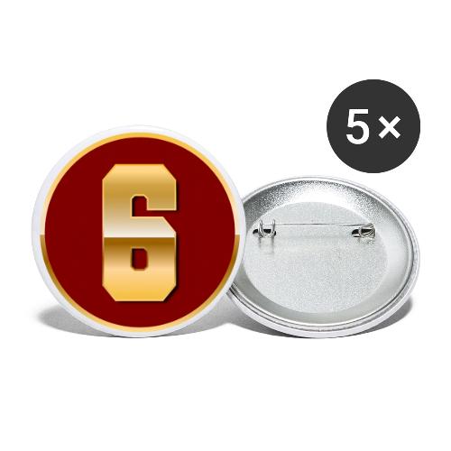Number 6 in Gold Varsity Font - Buttons large 2.2'' (5-pack)
