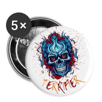 Terrifier Fiery Skull Horror Tee - Buttons large 2.2'' (5-pack) - white