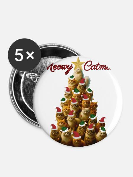 Meowy Catmas - Buttons large 2.2'' (5-pack) - white