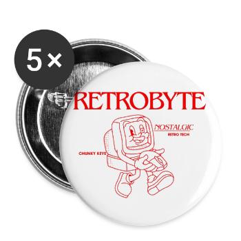 RetroByte Tee – Nostalgic Cartoon Computer Shirt - Buttons large 2.2'' (5-pack) - white