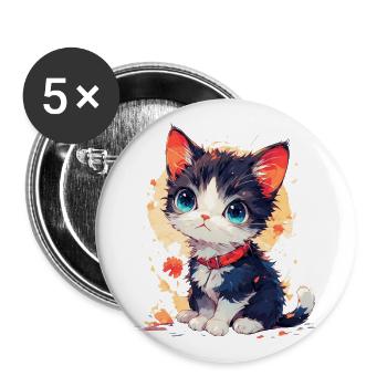 Kawaii Kitten with Red Collar - Buttons large 2.2'' (5-pack) - white
