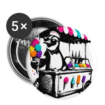 Stencil-style penguin at an ice cream cart  - Buttons large 2.2'' (5-pack) - white