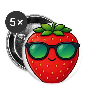 Kawaii Fraise avec lunettes de soleil Minimaliste - Lot de 5 grands badges (2,2 po) - blanc - Devant
