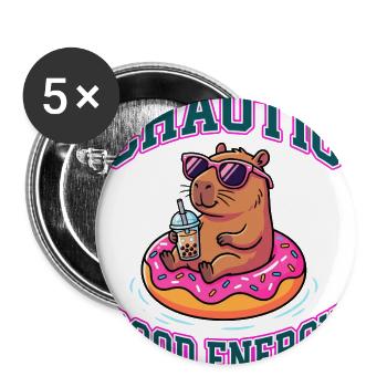 Chaotic Good Energy Capybara Donut Boba Summer - Buttons large 2.2'' (5-pack) - white