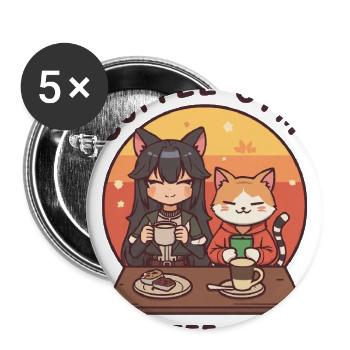 Coffee Gym Cat Duo Café - Buttons large 2.2'' (5-pack) - white