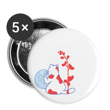 Blue Cat Silhouette with Red Plant Accents - Buttons large 2.2'' (5-pack) - white
