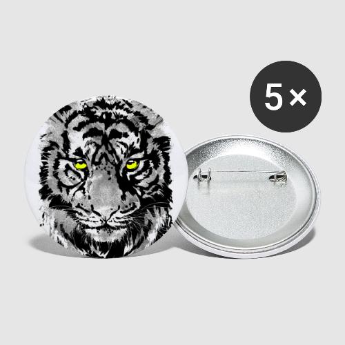 Gray Tiger Head Portrait Drawing - Black and White - Buttons large 2.2'' (5-pack)