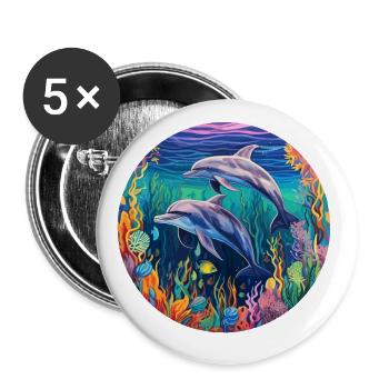 Dolphin Vibrant Colors - Prismatic Depths - Buttons large 2.2'' (5-pack) - white