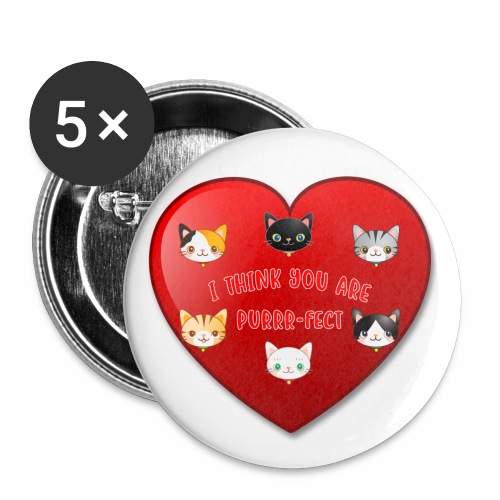St Valentine Day Purr-fect Heart Alley Cat Pet Pun - Buttons large 2.2'' (5-pack)