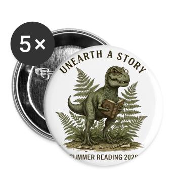 Unearth A Story - T-Rex Reading Dinosaur - Buttons large 2.2'' (5-pack) - white