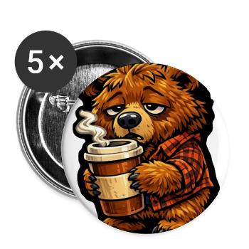 Sleepy Coffee Bear in Plaid Flannel - Buttons large 2.2'' (5-pack) - white