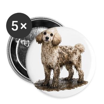 WOT! Dog Poodle Covered in Mud - Buttons large 2.2'' (5-pack) - white