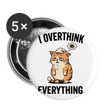 Overthink Everything Cat - Buttons large 2.2'' (5-pack) - white