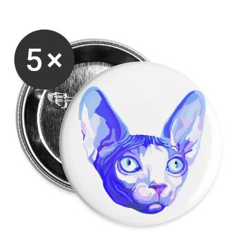 Floating Blue Sphynx Cat Head - Buttons large 2.2'' (5-pack) - white