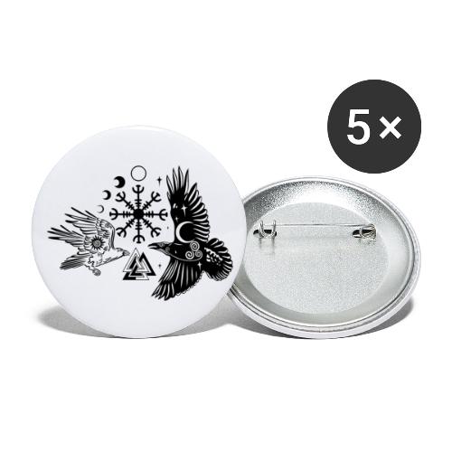 Hugin and Munin with Vegvisir Valknut - Buttons large 2.2'' (5-pack)
