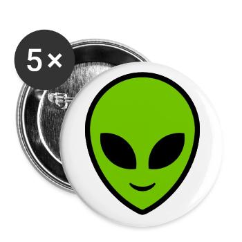 Alien. Green Alien head - Buttons large 2.2'' (5-pack) - white