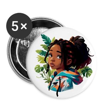 Girl with Dreads in colorful Hoodie - Buttons large 2.2'' (5-pack) - white