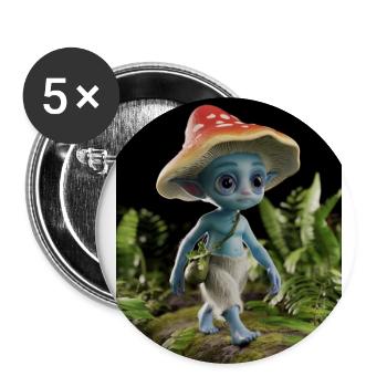 blue cat mushroom hat tiny bag magical forest leaf - Buttons large 2.2'' (5-pack) - white